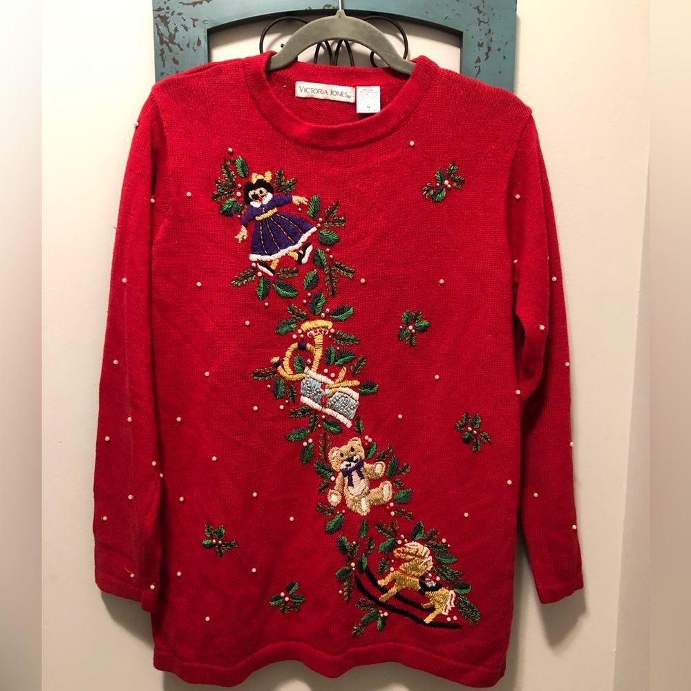 Victoria Jones Vintage Embellished beaded Christmas Sweater Woman’s Size M